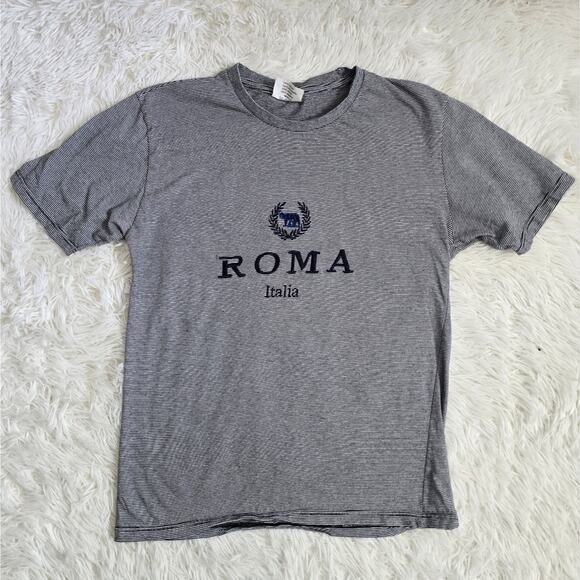 Roma Italia Gray Striped Soft Cotton Tee Medium - Picture 9 of 10